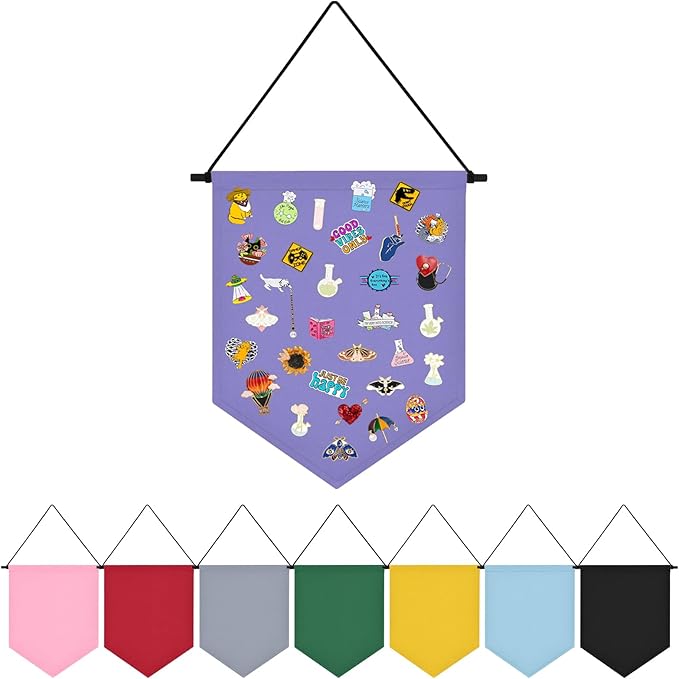 Wall Hanging Brooch Organizer Storage Board Colorful Enamel Pin Badge Canvas Display Banner Earrings Case Collection Holder 12.6x10in(Not Include Any Accessories) (Purple)