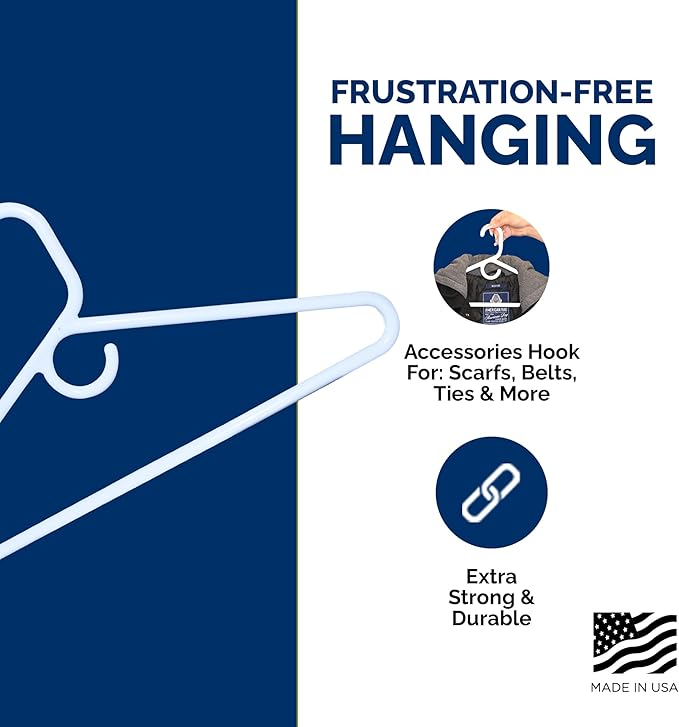 Super Heavy Duty Plastic Hangers, Made in USA, White Super Heavy Weight Hanger, 24 Pack