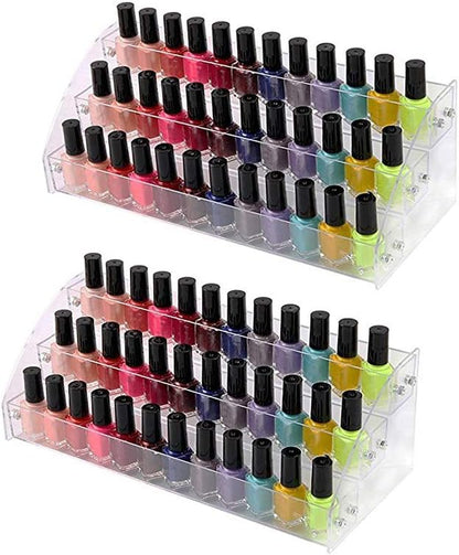 3 Tiers 2PCS Clear Acrylic Nail Polish Holder Essential Oils Stand Lipstick Makeup Desktop Organizer Candy Storage Retail Store Display Brochure Space Saver Agentia Container Exhibition Sample Show