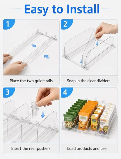 Adjustable Sliding Organizer, Self-Feed Fridge Tray, Rolling Beverage Storage for Pantry, Kitchen and Retail Shelves(3 PCS,35 cm)