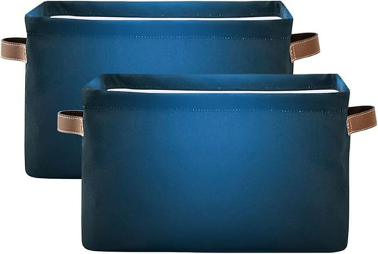 YETTASBIN Blue Solid Color Storage Basket 2pc, Large Collapsible Toys Clothes Organizer, Durable Canvas Storage Bin with Handle for Shelves Closet Laundry Home Office Decor
