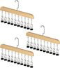 10-Clip Hanging Closet Organizer, Space Saving Pants Hanger with Adjustable Clips, Multi-Layer Garment Rack for Ties, Scarves, Belts, Clothes Storage(3*Wood)