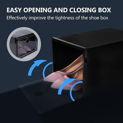 VICASKY Plastic Shoes Storage Box with Dustproof Cover, 34x18x25cm, Black Front-opening Shoe Organizer for Sneaker and Boot Storage at Home