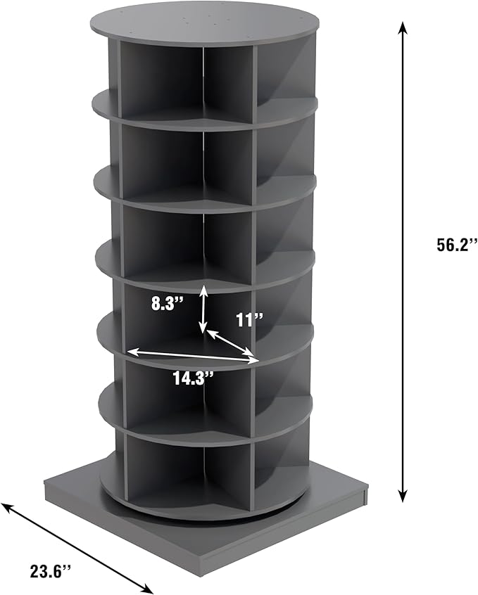 HomVent Rotating Shoe Rack, Wooden 6-Tier Spinning Shoe Rack Tower, Free Standing 360° Revolving Shoe Organizer Shoe Storage Shelf Can Hold Over 24 Pairs Shoes for Entryway Living Room (6-Tier, Gray)
