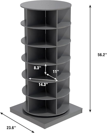 Rotating Shoe Rack Tower, 6-Tier Spinning Shoe Rack, Free Standing 360° Revolving Shoe Organizer Can Hold 24 Pairs of Shoes for Entryway Living Room Hallway (6-Tier, Gray)