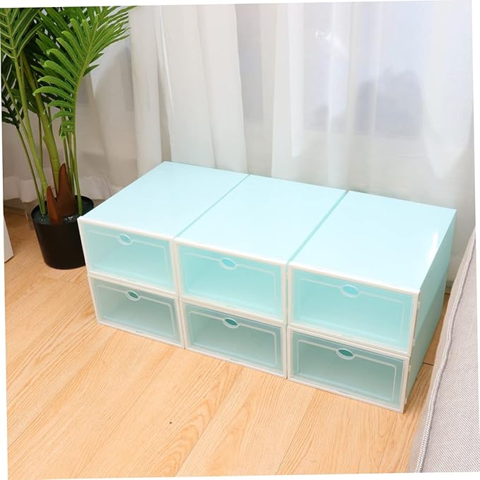 KOMBIUDA 6pcs Transparent Stackable Shoe Boxes with White Frame Plastic Shoe Storage Container for Women Thicken Design for Organized Closets and Entryways