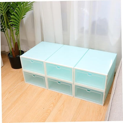 KOMBIUDA 6pcs Transparent Stackable Shoe Boxes with White Frame Plastic Shoe Storage Container for Women Thicken Design for Organized Closets and Entryways