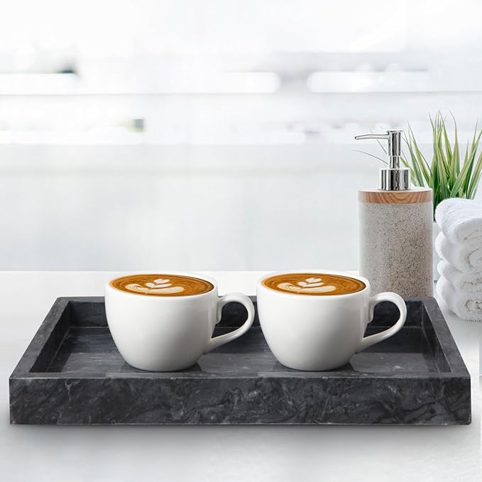 Natural Marble Tray for Bathroom - 12"x 8" x 1.2" Natural Marble Serving Tray, Elegant Marble Vanity Organizer for Bathroom, Kitchen, and Home Décor