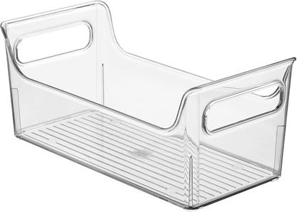 iDesign Condiment Organizer for Fridge - Plastic Fridge Organizer Bins with Handles, Set of 2, Clear