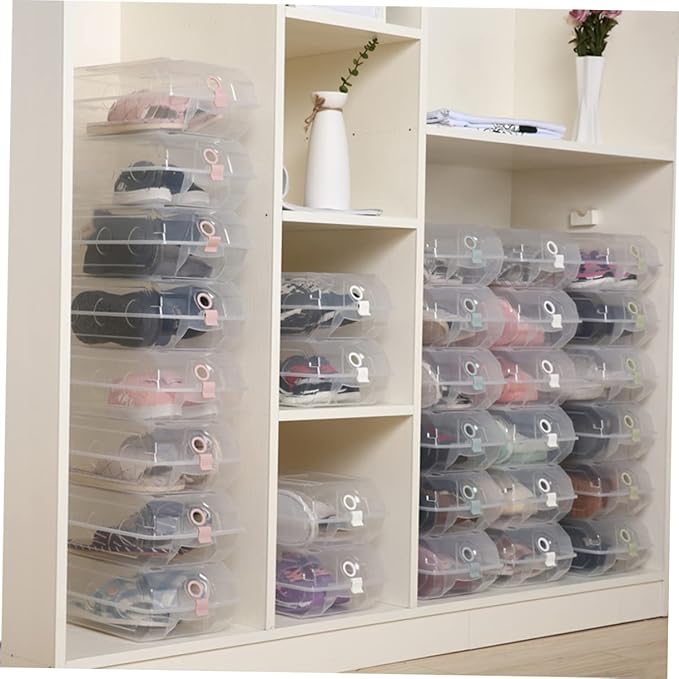 IMIKEYA Plastic Shoe Storage Box Thickened Transparent Organizer for Men Women Stackable Design Space-saving for Shoe Organization for Closet under Bed