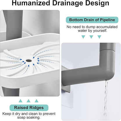 Soap Holder Four Layer Wall Mounted NO-Drilling Rotatable Self-draining Removable Soap Dish for Shower Bathroom Tray,Self Draining Sponge Holder,Razor Holder (White/Gray)
