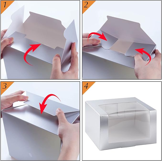 LADYBRO Silver Gift Boxes with Window Display for Hat Storage Containter for Baseball Caps (Fitted, Snapbacks, Trucker) 7.8" x 7.8" x 4.8", 10 Pack