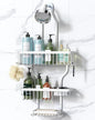 YASONIC Never-Rust Aluminum Hanging Shower Caddy – Over-the-Showerhead Organizer with 10 Hooks for Razor and Sponge – Includes Soap Basket – White