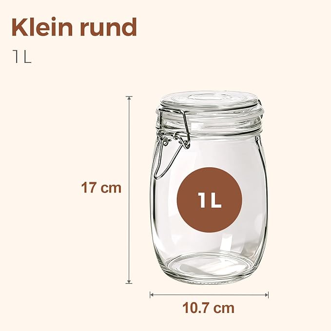 ComSaf 3-Pack 34oz Round Glass Apothecary Jars, Farmhouse Decor for Kitchen Counter Display, Airtight Cookie & Candy Jar for Coffee & Food Storage
