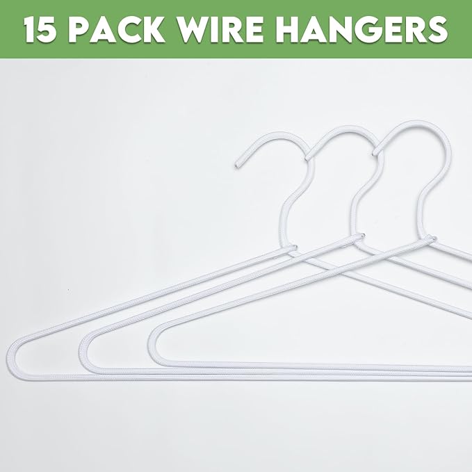 GlikCeil 15 Pcs Fabric Wrapped Metal Hangers Covered Wire Hanger Metal Coat Hangers Non Slip for Clothes Closet Clothing Suit Shirt Pant (White,Basic Style)