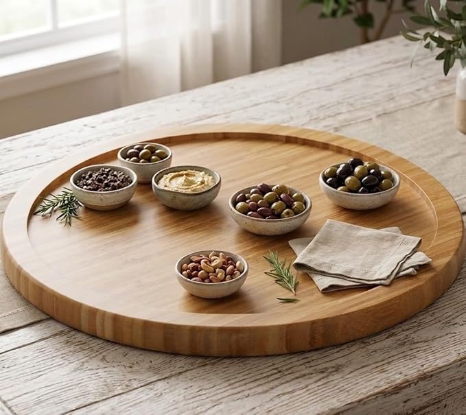 YBM Home Bamboo Wooden Non-Skid Lazy Susan Turntable Fully Rotating Pantry Cabinet