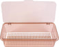 Plastic chopsticks drain storage box with lid - kitchen utensil organizer for countertop - covered holder for silverware, forks, and cutlery - 11.02 x 5.12 x 2.76 inches (brown)