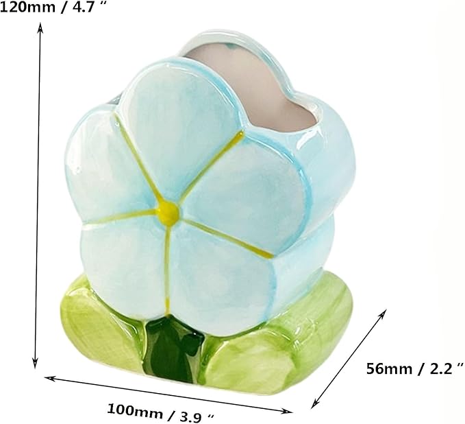 TANG SONG Ceramic Bloom Five Petals Make up Brush Holder Flower Cosmetic Storage Box Pen and Pencil Holder Desktop Organizers (Blue)