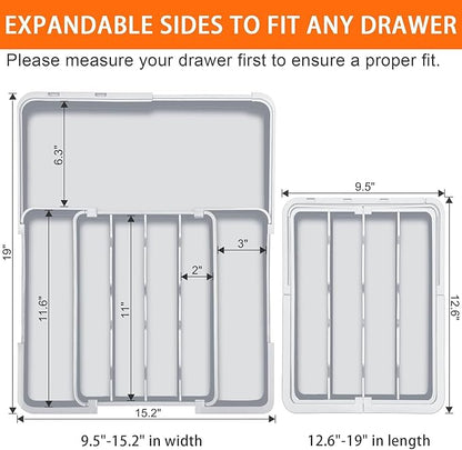Silverware Organizer Expandable Utensil Drawer Organizer Adjustable Drawer Organizer, Flatware Cutlery Silverware Tray for Spoons Forks Knives Kitchen Organizers Storage (Gray)