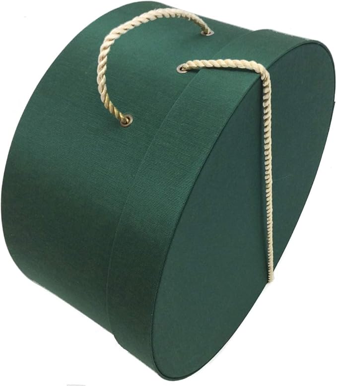 Sarah's Hat Boxes Classic Dark Green Hat Box – 14.75" x 7.5" (Dia. x Ht.) Handmade in USA – Odorless Non-Toxic Adhesive, Cording Handle – Premium Storage for Hats & Accessories