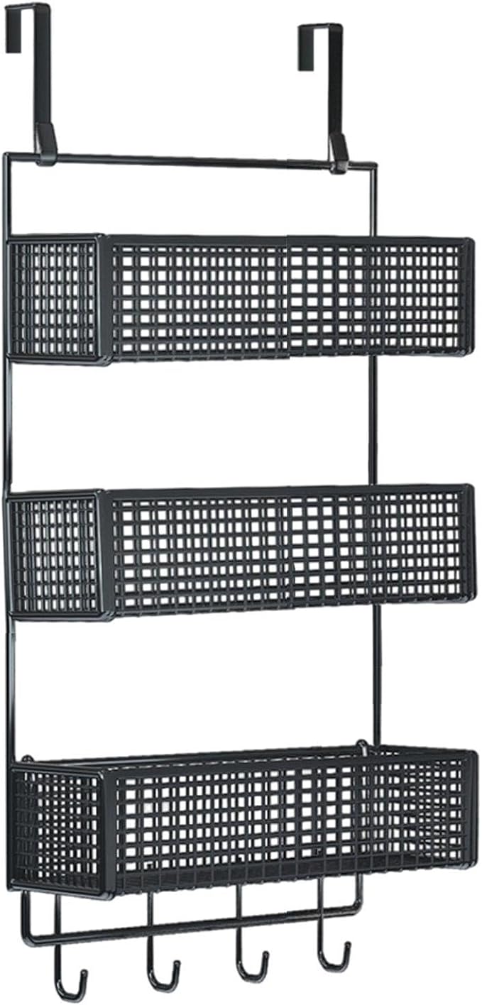 Over The Door Organizer Wall Mounted Shelf Fashion Pantry Organization Easy Install Door Back Metal Wire Basket for Bedroom, S Black