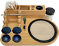Bamboo Desk Organizer,Carving Tool Organizer with Non-sticky Mat and Silicone Container (21 x 16 x 4.5cm)