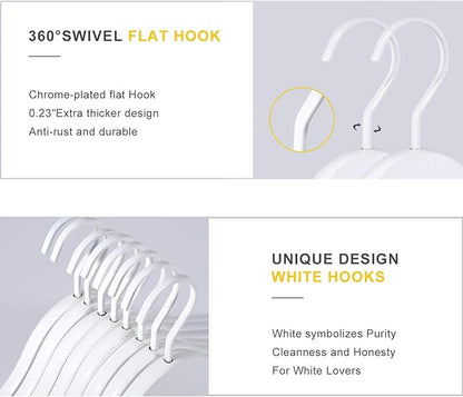 TOPIA HANGER All White Wooden Hangers, Solid Wood Suit Hangers with Extra Thick Hook and Non Slip Pants Bar, Heavy Duty Coat Hangers with Notches, Bridal Hangers for Shirts 16 Pack -CT01W