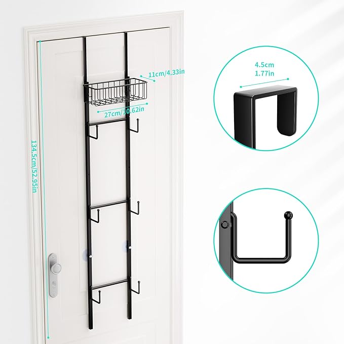 HapiRm Over Door Hat Rack - 2 Packs Wall Mounted Hat Holder with 6 Hooks and Metal Basket Design, Baseball Cap Organizer Storage Up to 32 Caps for Door, Bedroom, Closet, Black