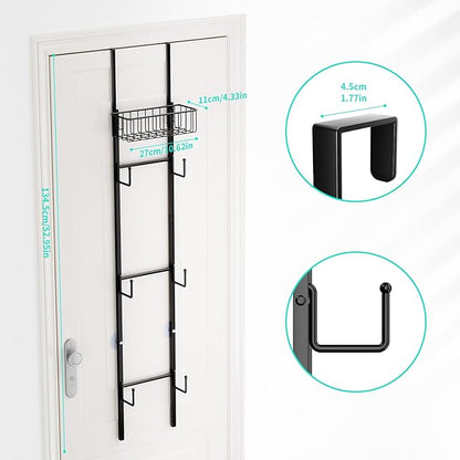 HapiRm Over Door Hat Rack - 2 Packs Wall Mounted Hat Holder with 6 Hooks and Metal Basket Design, Baseball Cap Organizer Storage Up to 32 Caps for Door, Bedroom, Closet, Black