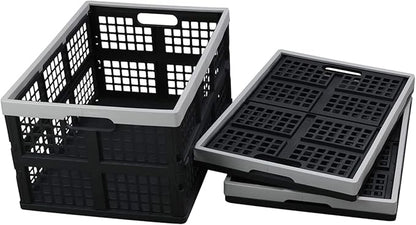 Kekow 3-Pack Black Plastic Collapsible Storage Basket, 42 L Folding Crates Storage