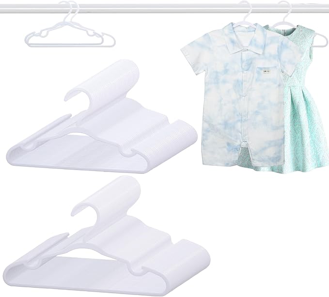 100 Pack White Baby Hangers 11.42 Inch & 12.91 Inch Each 50 Pack - Kids Non-Slip Clothes Hangers for Infant & Child, Durable Plastic Children's Hangers for Closet, Pants, Coats, Skirts