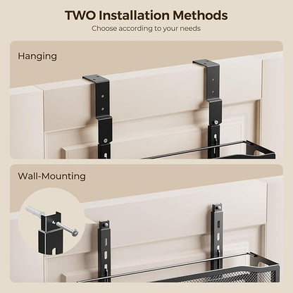 Delamu 8 Tier Over the Door Pantry Organizer, 2in1 Hanging or Wall Mount Spice Rack Seasoning, Adjustable Heavy-Duty Narrow Pantry Door Organizer and Storage for Kitchen Cabinet and Bathroom,12" Black