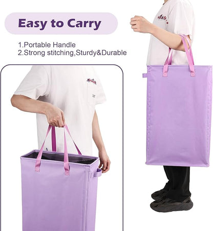 Odonata Slim Laundry Hamper Handles Collapsible Laundry Basket Thin Dirty Clothes Basket Narrow Laundry Bag Foldable Dirty Hamper 45L (Light Purple)