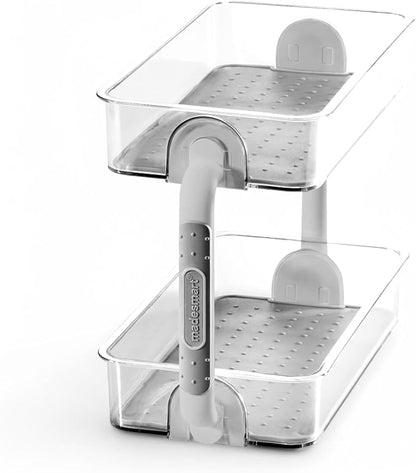 madesmart Tiered Spice Organizer, 8 Jars for Kitchen Essentials, Vertical Storage for Salt, Pepper, Cayenne, Soft-Grip Lining, Dual Handles, Grey (Pack of 3)
