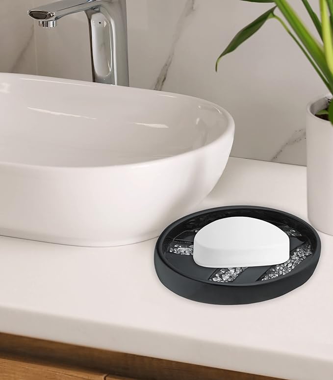 Zahari Home Sinatra Soap Dish Unique Design Stylish Bling Glass Mosaic Décor Soap Bar Holder, Black