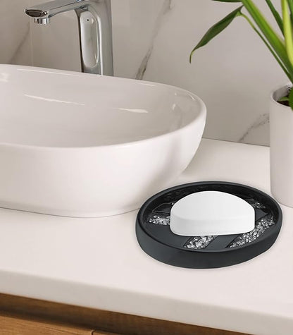 Zahari Home Sinatra Soap Dish Unique Design Stylish Bling Glass Mosaic Décor Soap Bar Holder, Black