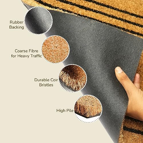 Coco Coir Door Mat Plain Welcome Mat with Stripes Beige 30x17 - Image 5