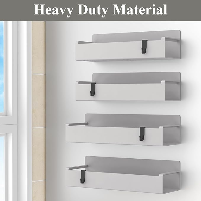 HuggieGems 4 Pack Magnetic Spice Rack Organizer for Refrigerator and Oven, Light Grey Fridge Organizers and Storage for Kitchen