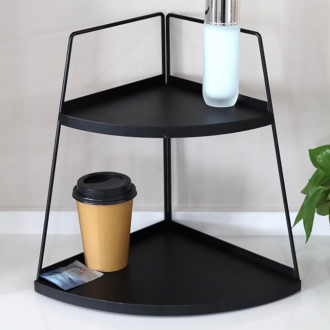 2 Tier Bathroom Counter Organizer,Standing Rack Cosmetic Holder,Wood Bathroom Organizer,Vanity Organizer Bathroom Counter Tray,for Bathroom,Bedroom (Black)