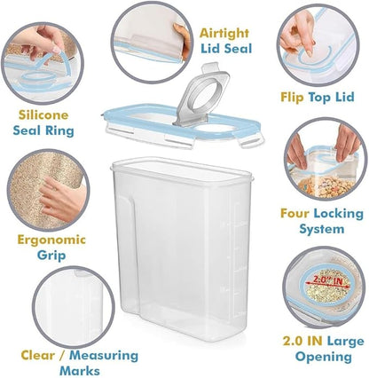 Shazo 2 Pack (15.4 Oz Cereal Capacity) Small Airtight Cereal Containers Storage with Lids, Perfect Space Saving BPA-Free Plastic Container, Pantry Organization and Canister for Rice, Sugar & Flour