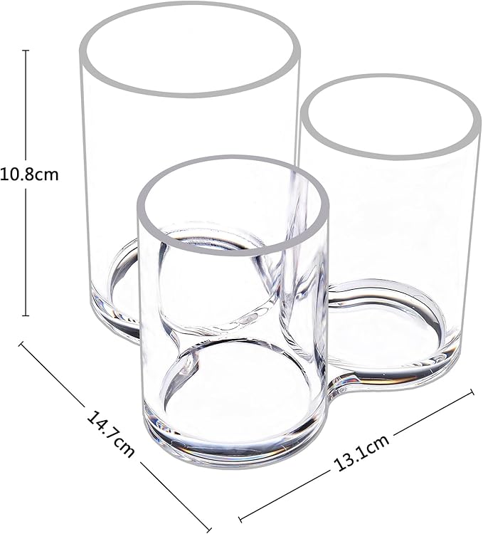 MOSIKER Makeup Brush Holder,Acrylic Clear Round Remote Control Pen Pencil Hair Nail Brush Comb Organizer with 3 Slots