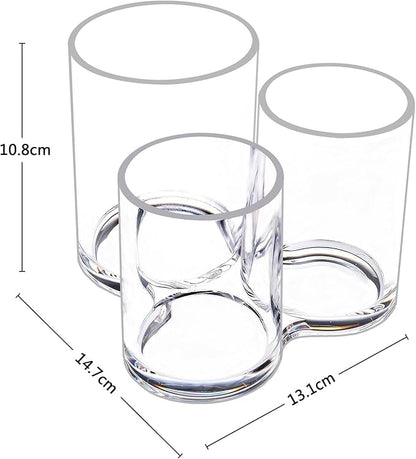 MOSIKER Makeup Brush Holder,Acrylic Clear Round Remote Control Pen Pencil Hair Nail Brush Comb Organizer with 3 Slots