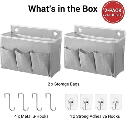 2-Pack Wall Hanging Storage Bag, Over the Door Organizer with Large Mesh Pockets, Hanging Wall Basket Storage for Pantry, Bedroom, Bathroom, Heavy Duty Wall Mounted Storage for Dorm,Closet (Grey)