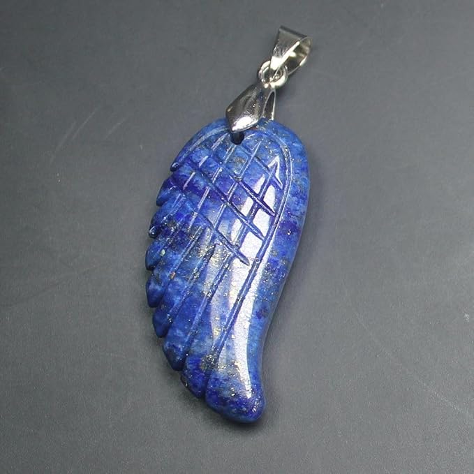 35mm Hand carved mixed gemstom angel wing for necklace pendant bead (lapis)