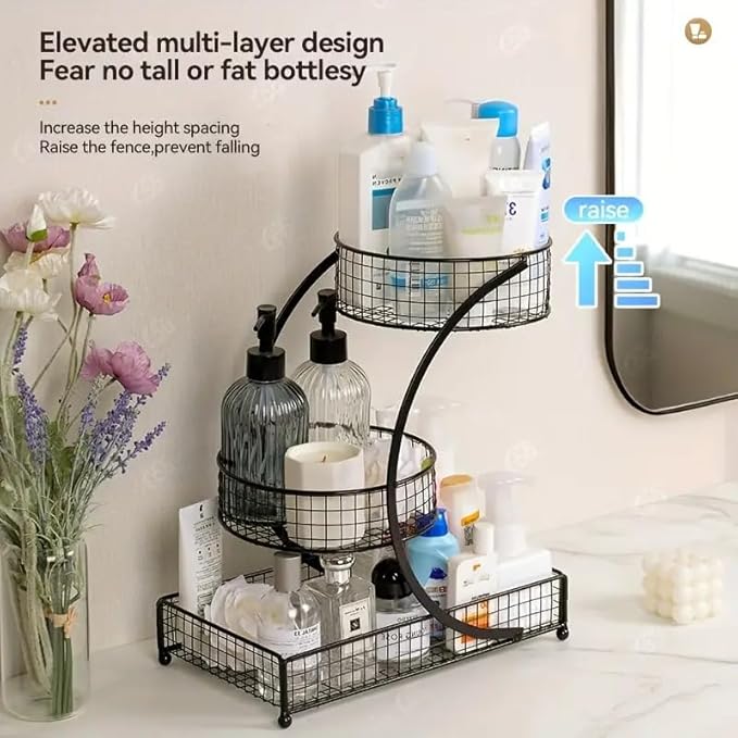 3-Tier Metal Cosmetic Organizer,Cosmetic Storage Rack for Vanity Tables,Multipurpose Metal Bathroom Organizers and Storage, Use Countertop Organizer for Perfume/Makeup/Vegetables (Black 1)