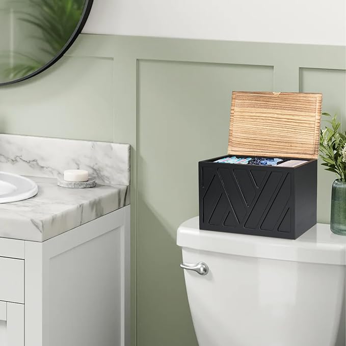 Tampon Holder for Bathroom Decor, Feminine Product Organizer With Lid, Shark Week Storage, Wood Pad Box for Toilet, Bathroom Accessories for Girl Stuff