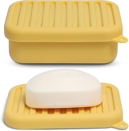 Superior Leak-Proof Silicone Travel Soap Case with Drainage Lid/Layer, Compact Bar Soap Container, Durable Soap Holder for Camping, Gym, and Travel Size Toiletries (Butter-Yellow)
