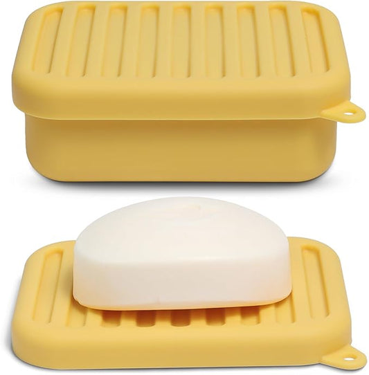 Superior Leak-Proof Silicone Travel Soap Case with Drainage Lid/Layer, Compact Bar Soap Container, Durable Soap Holder for Camping, Gym, and Travel Size Toiletries (Butter-Yellow)