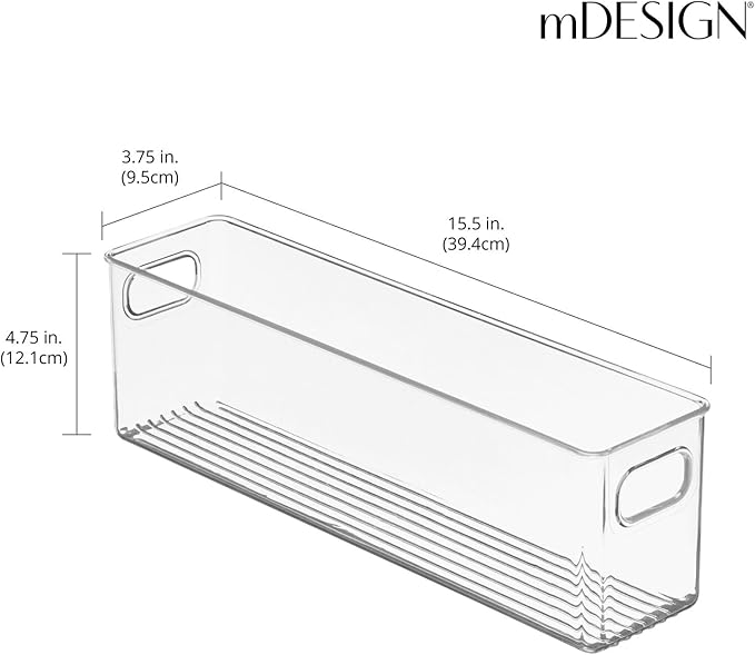 mDesign Plastic Bathroom Organizer - Storage Holder Bin with Handles for Vanity, Cupboard, Cabinet Shelf, Linen or Hallway Closets, Holds Styling Tools, Beauty Products, or Toiletries - 2 Pack - Clear