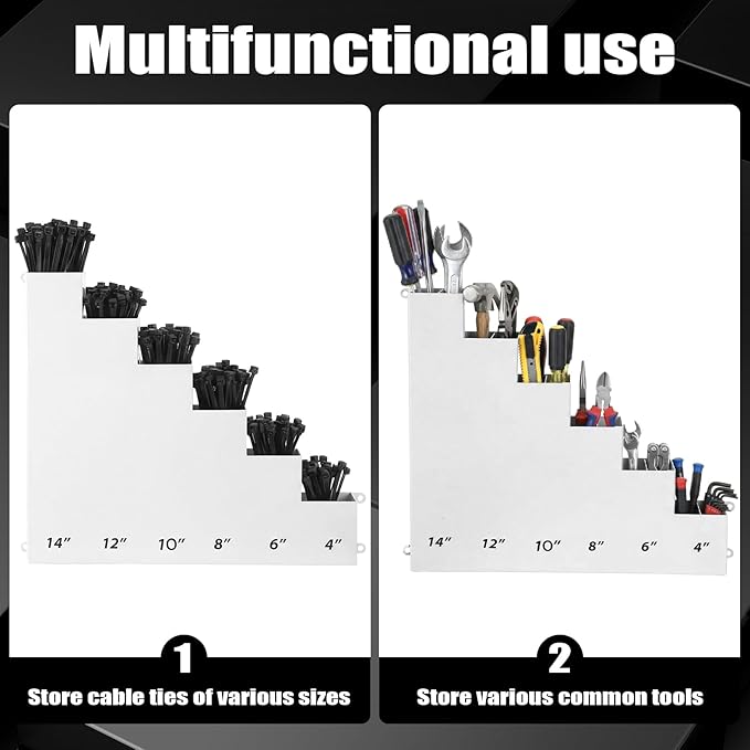 Cable Zip Tie Storage Holder Rack Metal Zip Tie Organizer Wall Mount Pockets with Screws for Workshop Shed Garage Home Ties, Ties and Tools Not Include(White,14 x 13 Inch,6 Pockets)